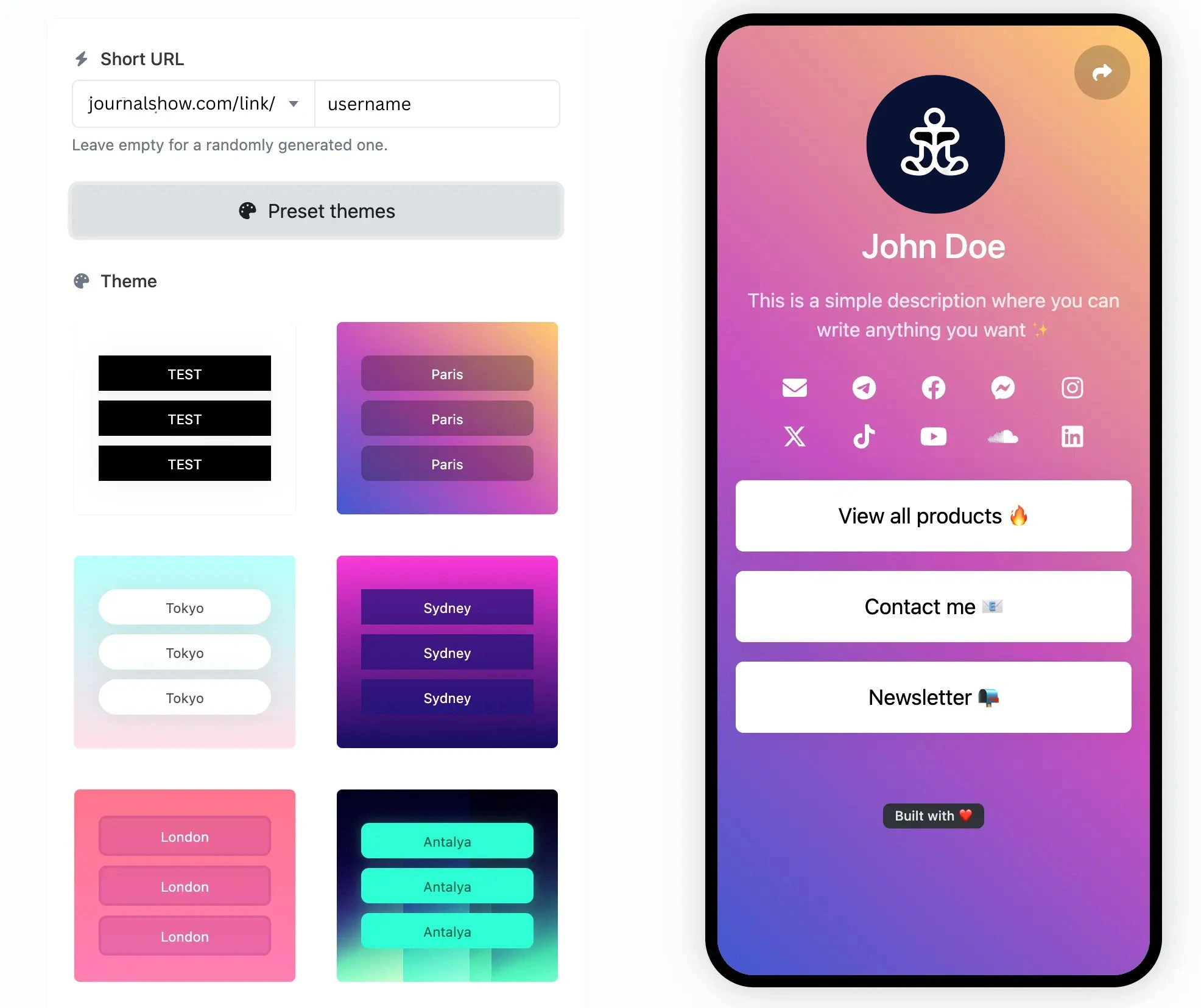 Screenshot of the app Journalshow Link editing page