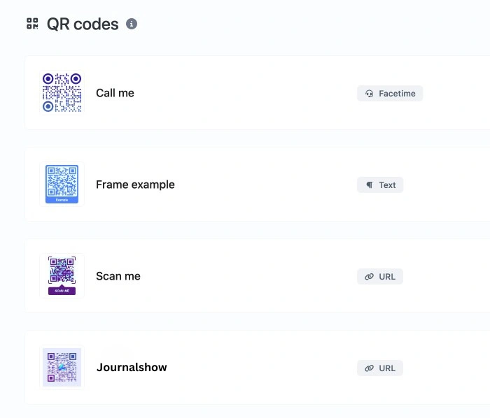 Screenshot of the app QR code system page